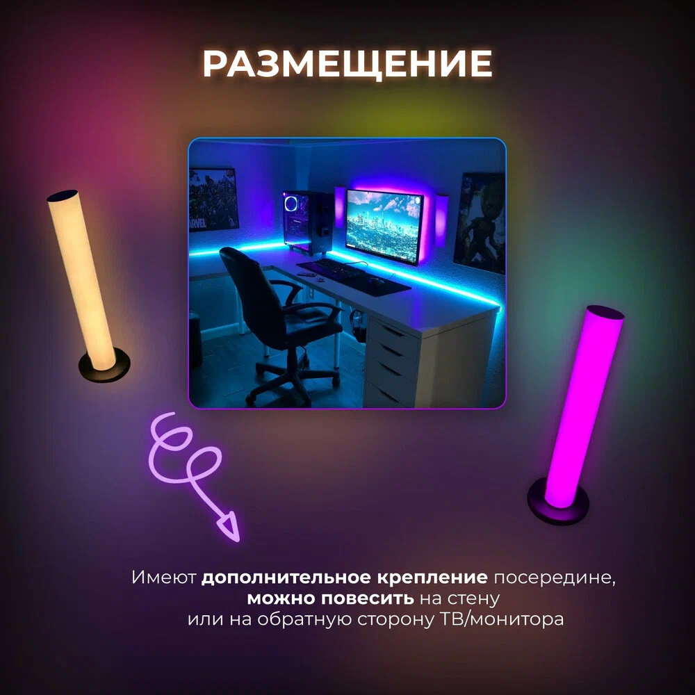 LED светодиодная лампа Bootleg /RGB светильник настольный/настенный/домашний/ночник/торшер/игровая подсветка/для стримов/2 м/управление со смартфона - фотография № 5