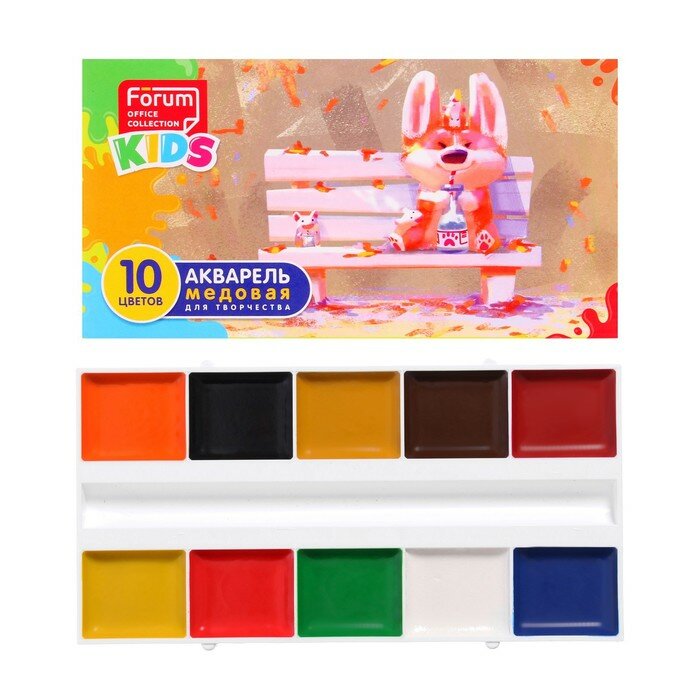 фото Акварель 10 цветов, картон Cullinan Веселые зверята, без кисти, FA-010-Z, в картонной коробке