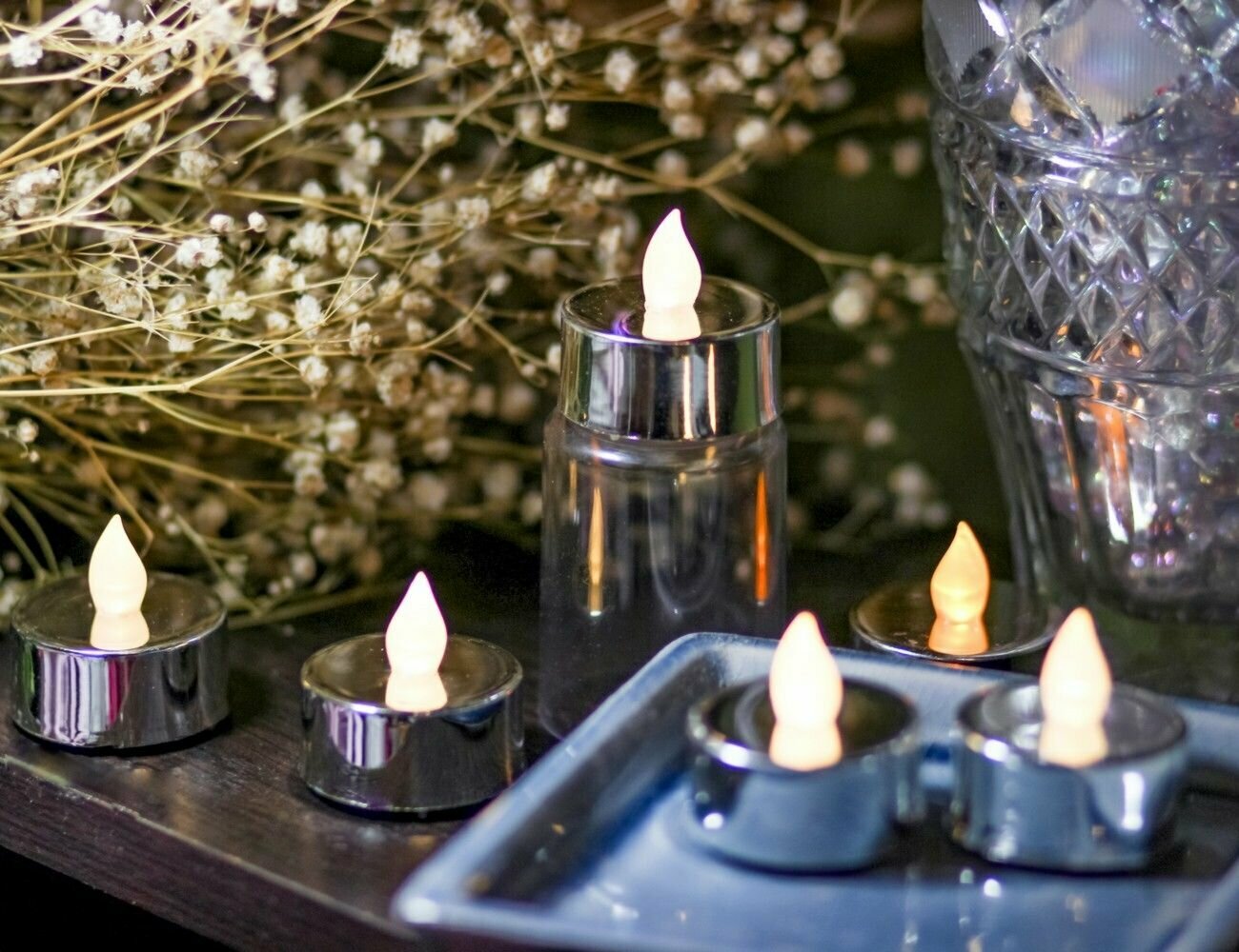 фото Набор светодиодных чайных свечей сэйори, серебряные, 4 см, 6 шт., Kaemingk