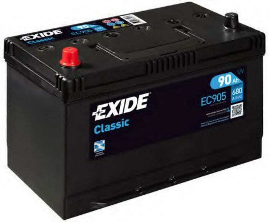 EXIDE EC905 EXIDE EC905 CLASSIC_аккумуляторная батарея! 19.5/17.9 рус 90Ah 680A 306/173/222\