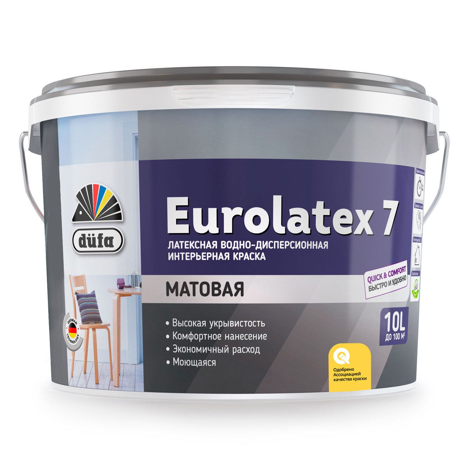 Краска латексная Dufa Retail Eurolatex 7 для детской моющаяся матовая белый 10 л