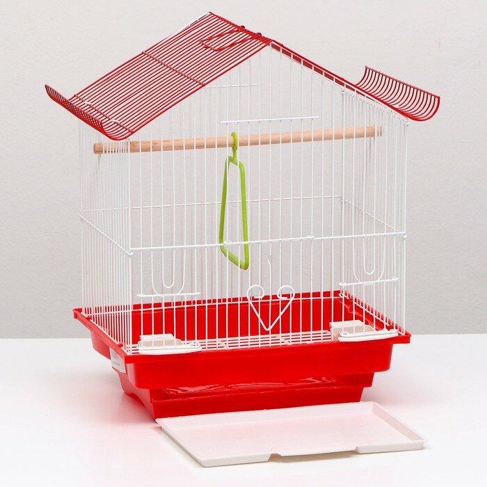 Клетка для птиц укомплектованная, с кормушками, 30 х 23 х 39 см, красная - фотография № 7