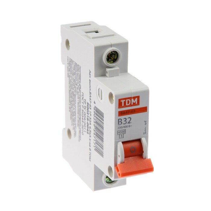 TDM ELECTRIC Выключатель автоматический TDM ВА47-63, 1п, 32 А, 4.5 кА, В, SQ0218-0042 - фотография № 1