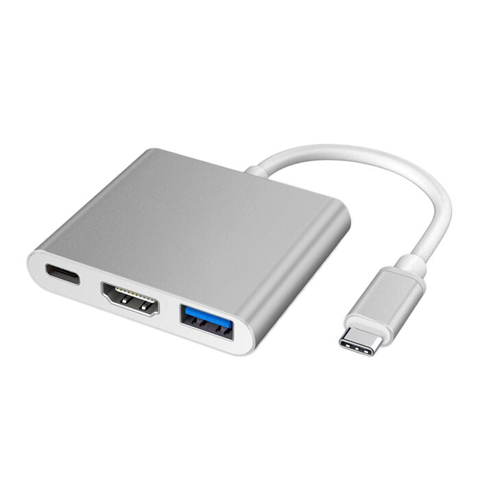 Переходник Type-C HUB USB3.0/HDMI/Type-C Серебристый