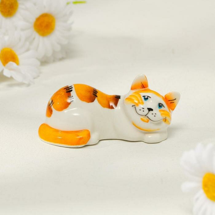 фото Весёлый фарфор Статуэтка фарфоровая «Котя Муся», рыжая, 9см