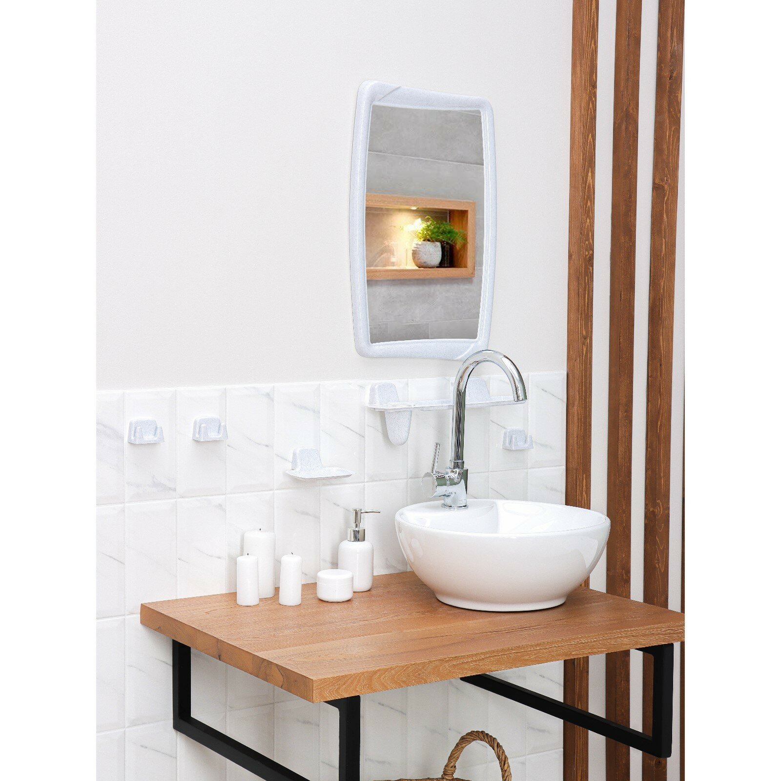 Набор для ванной комнаты, цвет белый мрамор - фотография № 1