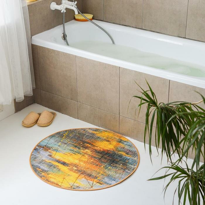 Коврик для ванной Доляна «Луара», d=80 см, цвет бежево-жёлтый - фотография № 8