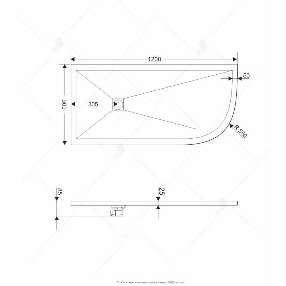 Душевой поддон RGW 90х120х2,5 см ST, AL-0129G Графит, Асимметричный Ø90 Каменный (16154129-02L) - фотография № 2