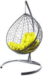 Подвесное кресло из ротанга "Капля" серое с жёлтой подушкой M-Group