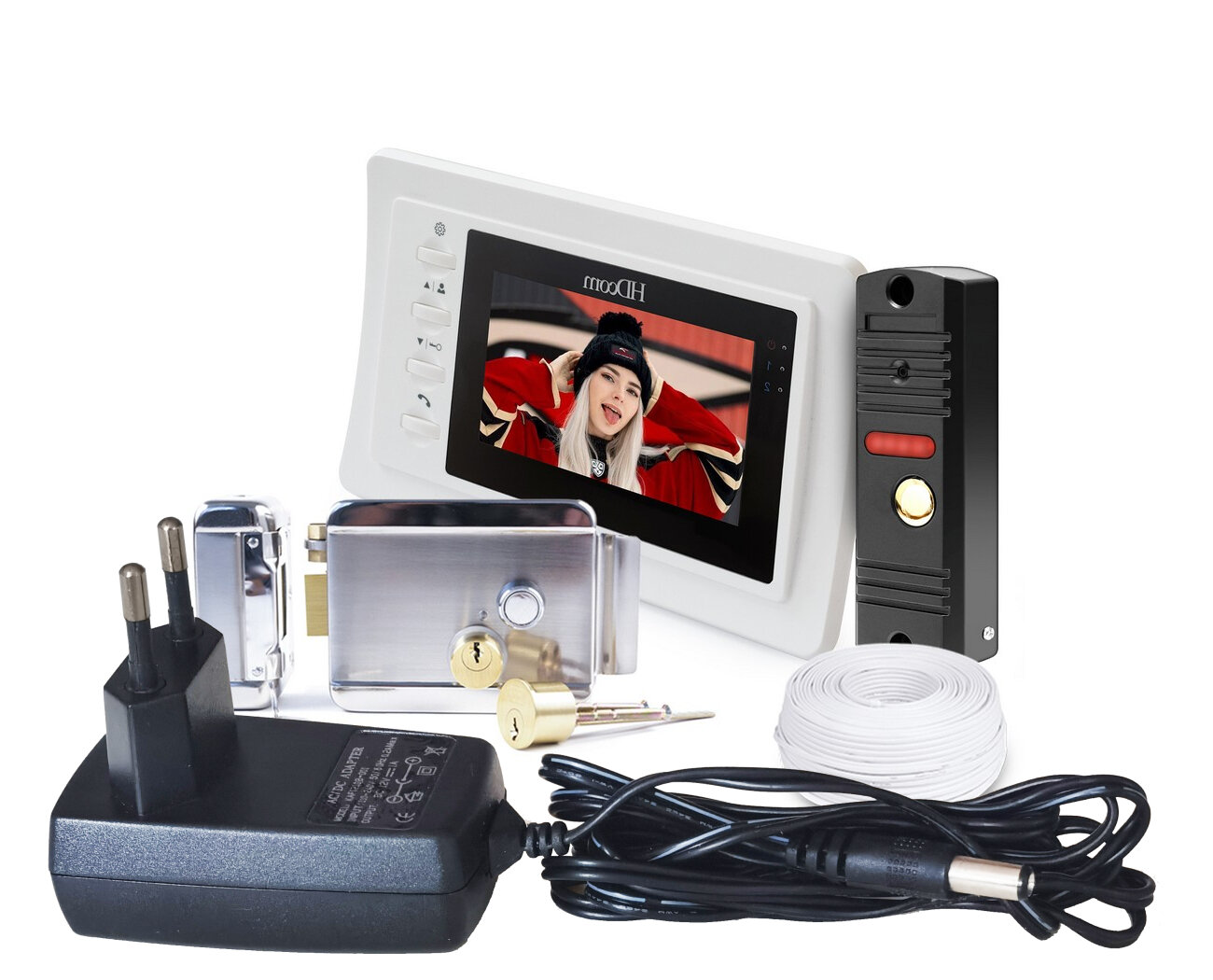 Комплект видеодомофон и электромеханический замок: AX042 и HD-ком W(417-NM) (Y10618MOK) (домофон и замок для калитки в загородный дом)