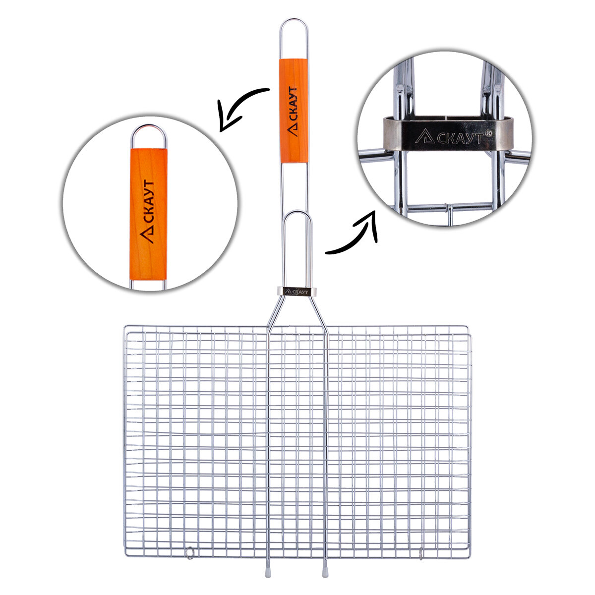 Решетка для овощей 40*26*2см с деревянной ручкой скаут. - фотография № 3
