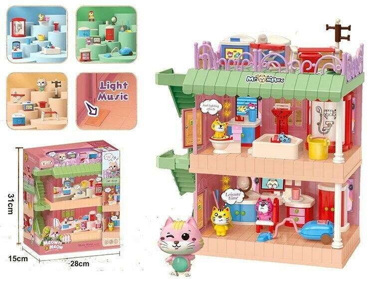 Кукольный дом КНР 5 фигурок, наборы мебели, бытовой техники, сантехники, свет, звук, в коробке