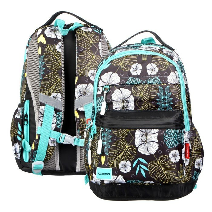 фото Рюкзак молодёжный 43 х 29 х 18 см, эргономичная спинка, Across 155, серый/бирюзовый 155-3