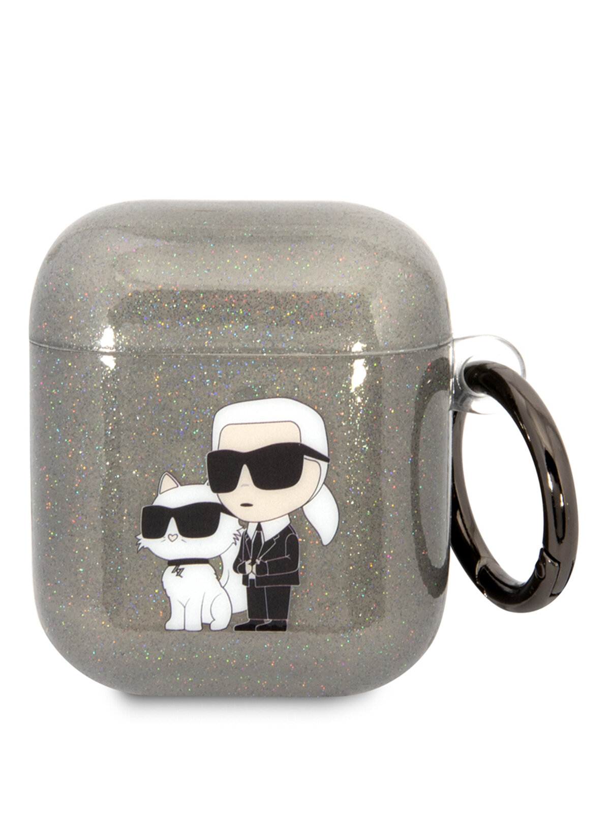 фото Lagerfeld для Airpods 1/2 чехол TPU Glitters with ring NFT Karl & Choupette Black