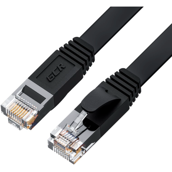 Патч-корд GCR 5.0m PROF плоский прямой кат.7 ethernet, медь, черный, -53178