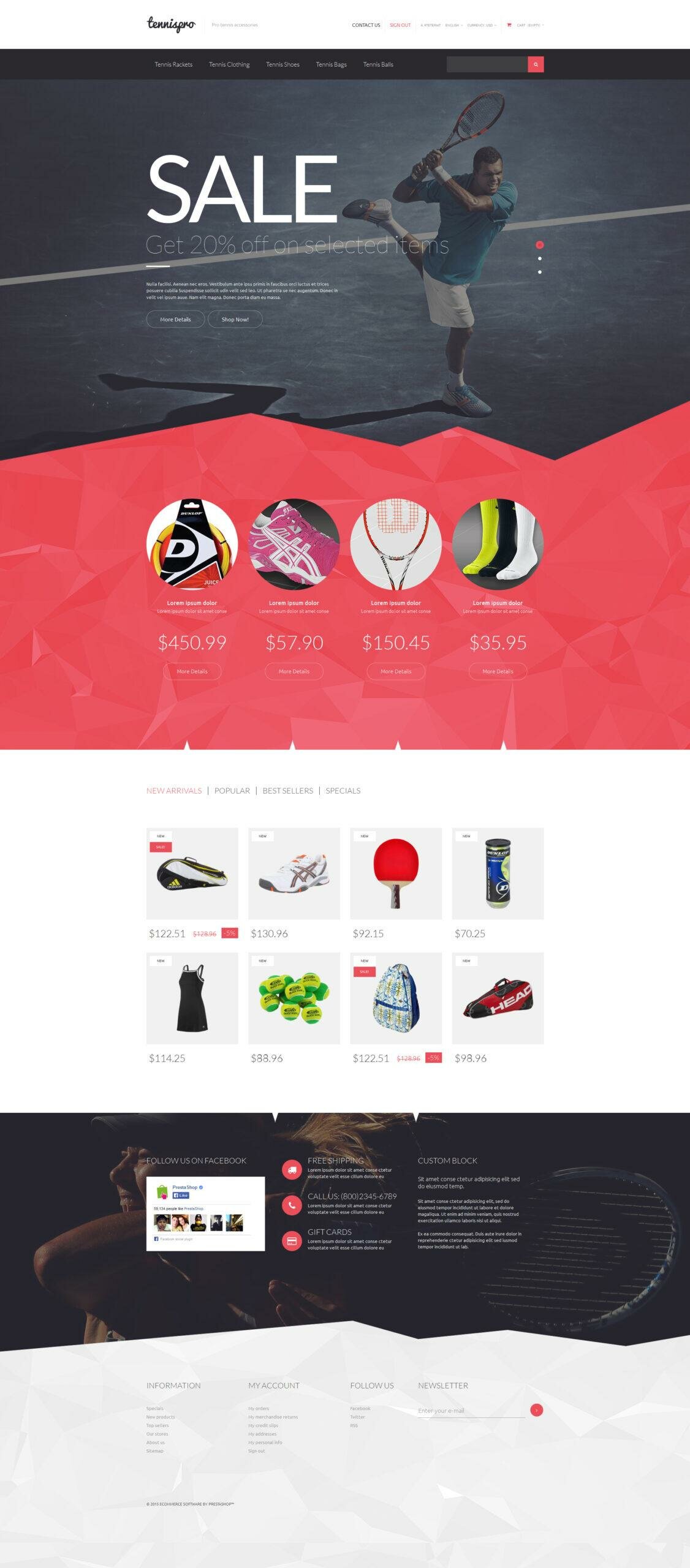 Tennis Gear Тема PrestaShop