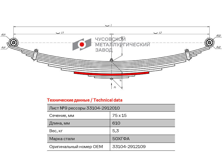 Лист 9 задней рессоры ГАЗ 33104