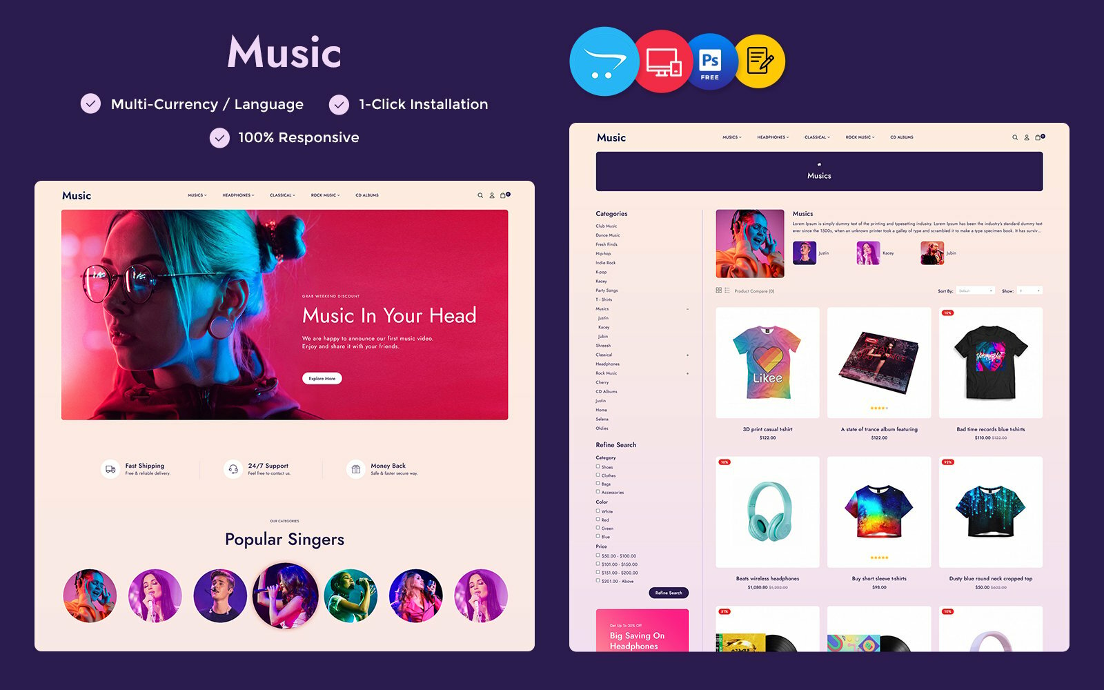 Шаблон OpenCart Music - Music Store Musical Instruments and Accessories Multipurpose Opencart Theme