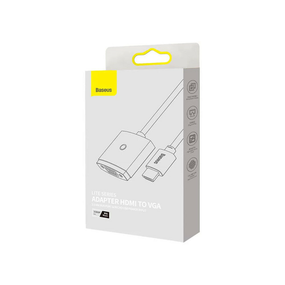 фото Адаптер HDMI to VGA, Baseus, 3.5mm AUX Port & Micro USB Power Input, WKQX010101