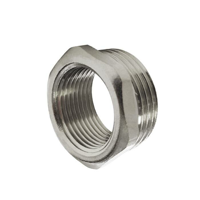 фото Футорка латунь никель Ду 10х8 (3/8"х1/4") НР/ВР VALFEX VF.581.N.038.014