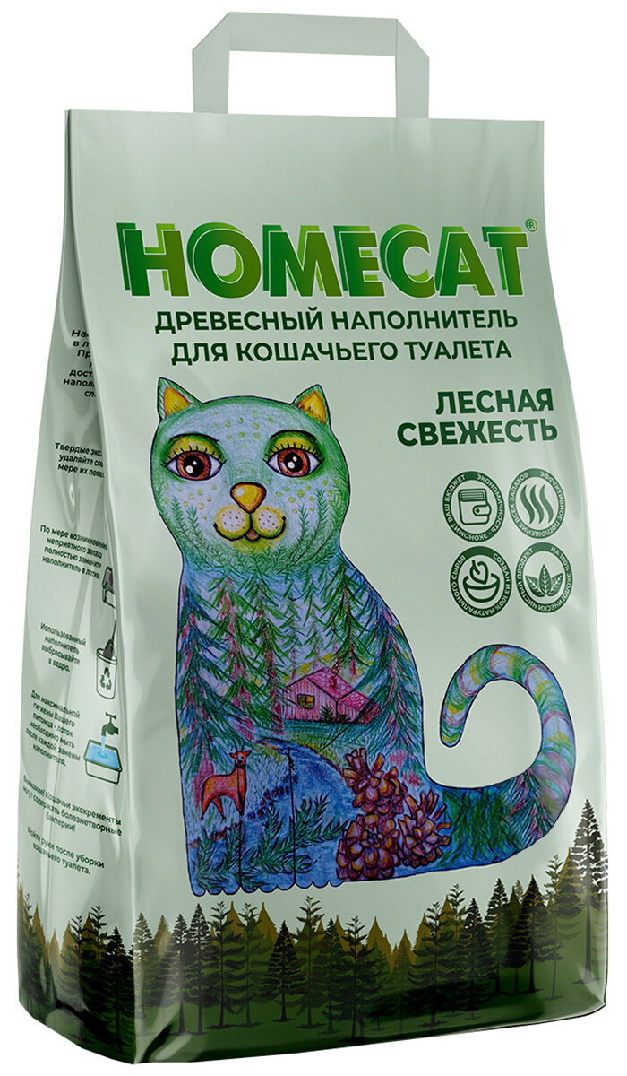 HOMECAT лесная свежесть наполнитель древесный для туалета кошек (20 кг х 4 шт) - фотография № 1