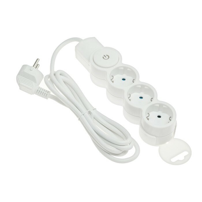 фото Удлинитель Duwi, 3 розетки, 2 м, 10 А, 2200 Вт, ПВС 3х0.75 мм2, с з/к, с выключателем, белый