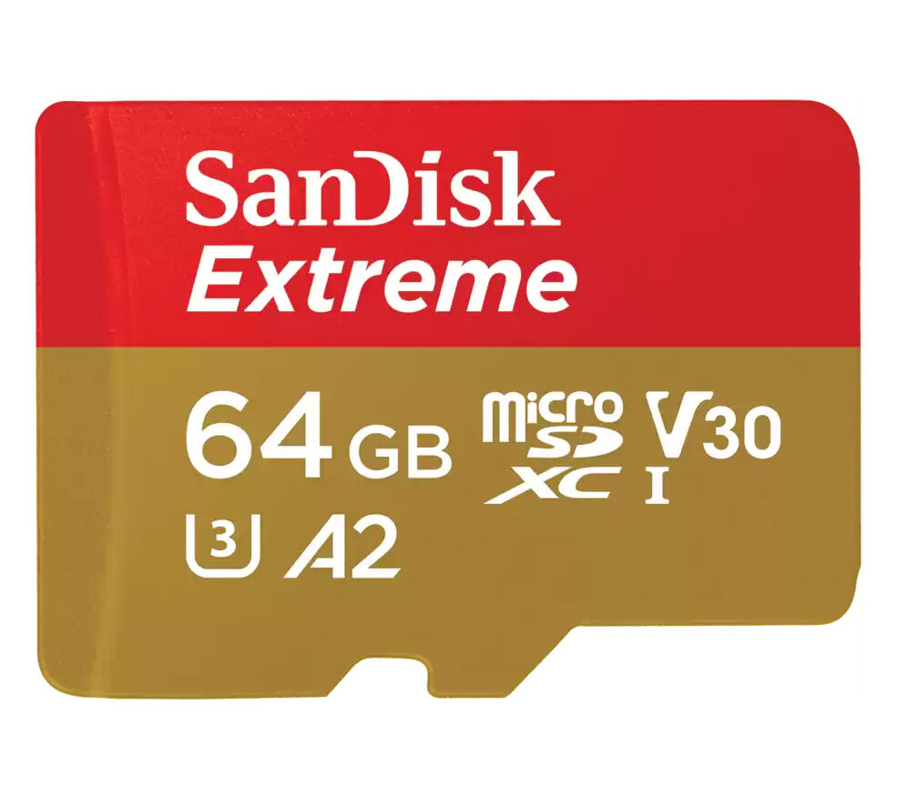 Карта памяти SanDisk Extreme microSDXC Class 10 UHS Class 3 V30 A2 170MB/s + 64 GB чтение: 170 MB/s запись: 80 MB/s без адаптера SD