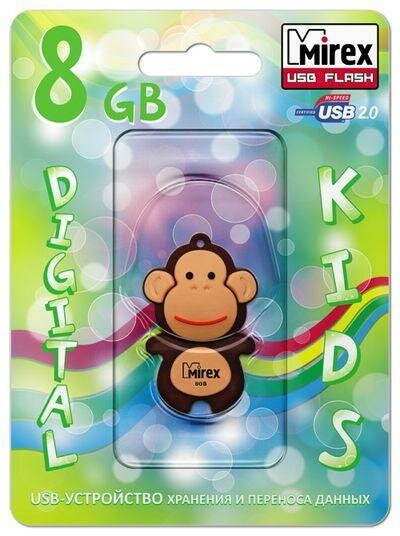 Флеш накопитель 8GB Mirex Monkey, USB 2.0, Коричневый