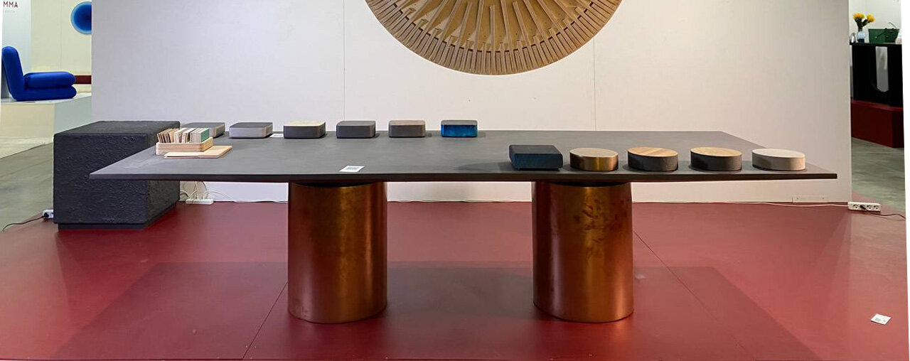 Обеденный стол+PLY+FLYOVER_T+300x110х76 см, бетон и медь - фотография № 2
