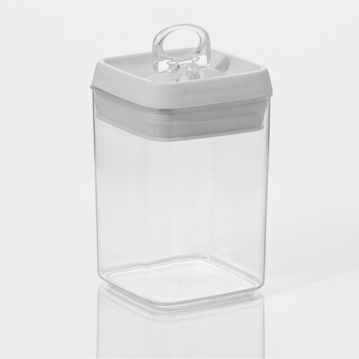 фото Банка для сыпучих продуктов с вакуумной крышкой Доляна, 900 мл, 9,5×9,5×15 см, цвет белый