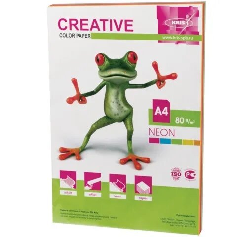 Бумага цветная CREATIVE color А4 80 г/м2 50 л (5 цветов х 10 листов) микс неон БНpr-50r