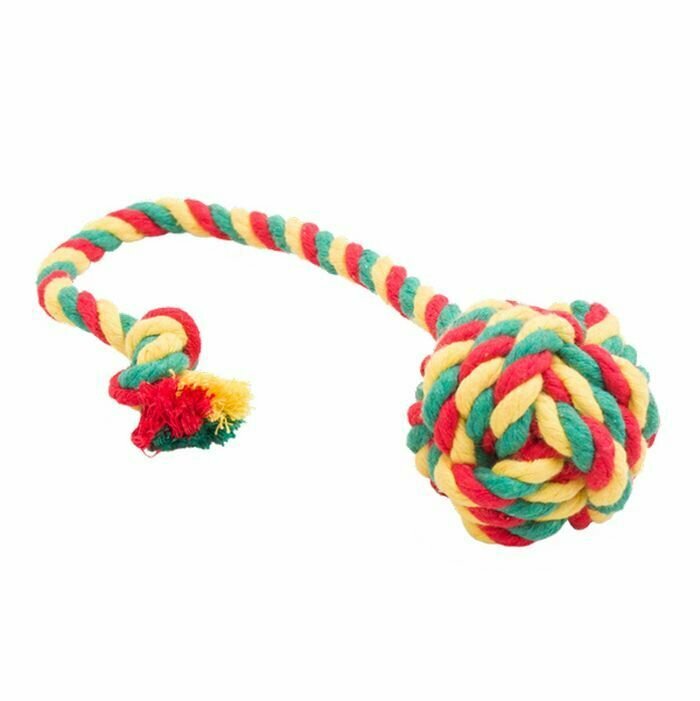 Игрушка для собак Doglike, Мяч канатный Dental Knot малый (жёлтый-зелёный-красный), 1 шт.