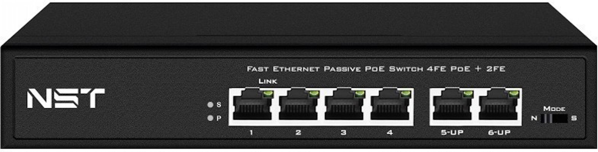 Passive PoE коммутатор Fast Ethernet на 6 портов. Порты: 4 х FE (10/100 Base-T 52V 45(+) 78(–)) совместимы с PoE (IEEE 802.3af/at) 2 x FE (10/100