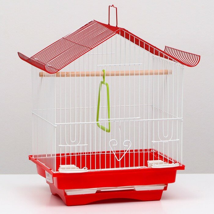 Клетка для птиц укомплектованная, с кормушками, 30 х 23 х 39 см, красная - фотография № 1