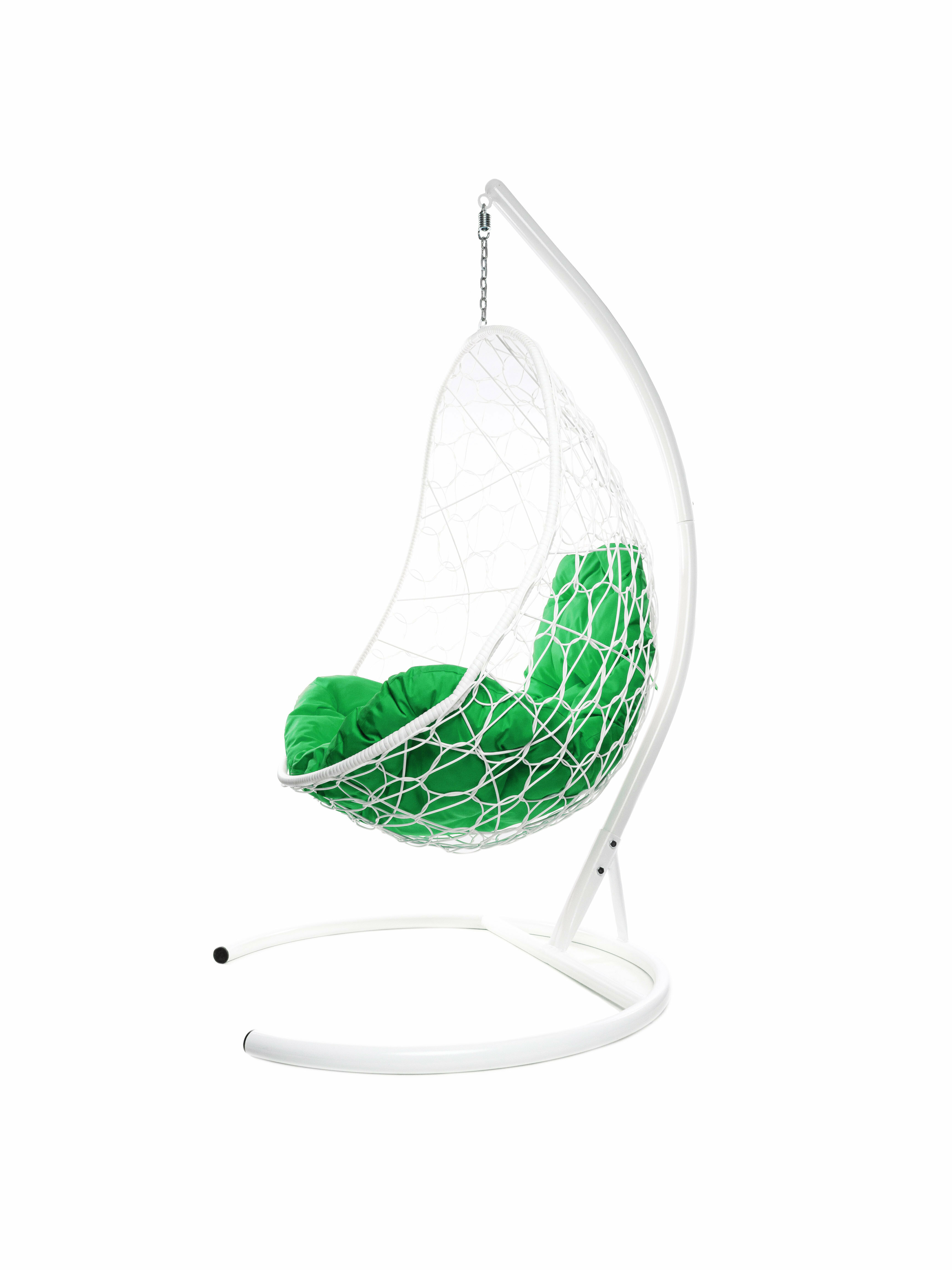 Подвесное кресло ротанг белое, зелёная подушка - фотография № 5