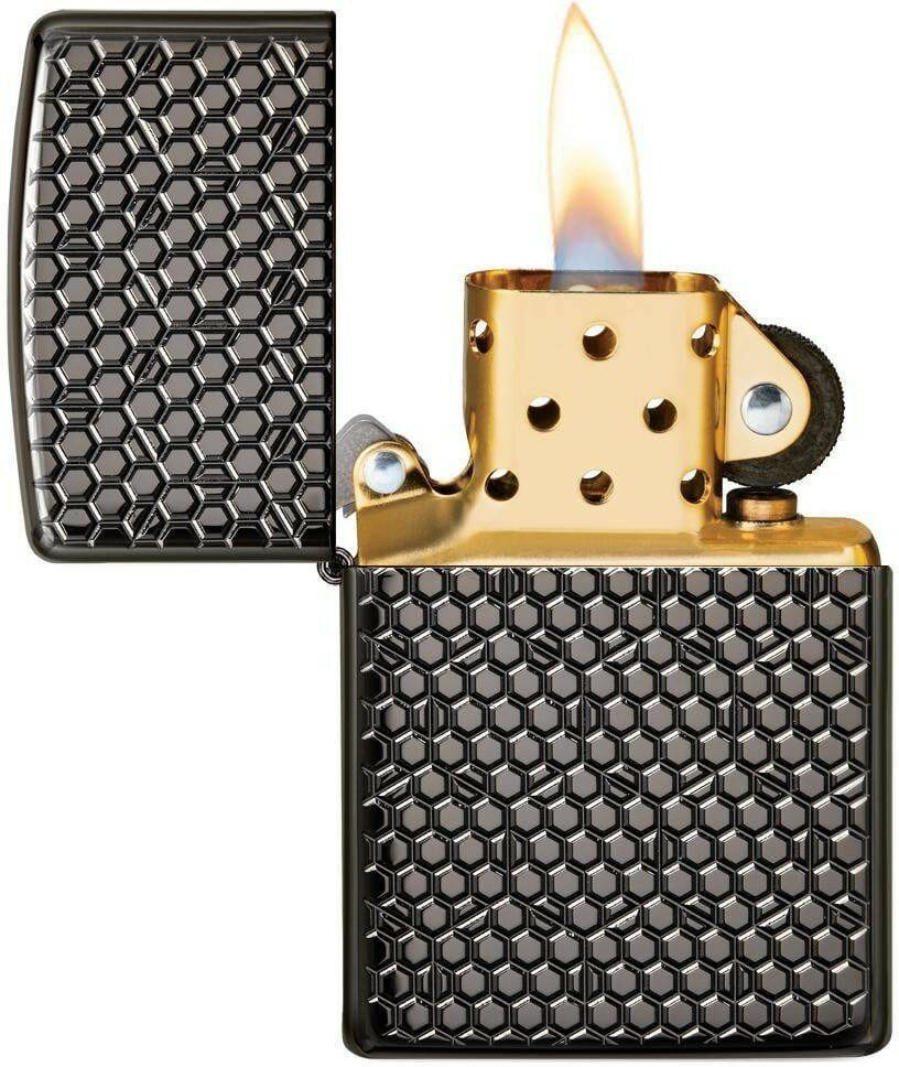 Зажигалка ZIPPO Armor™ с покрытием Black Ice®, латунь/сталь, чёрная, глянцевая, 38x13x57 мм - фотография № 2