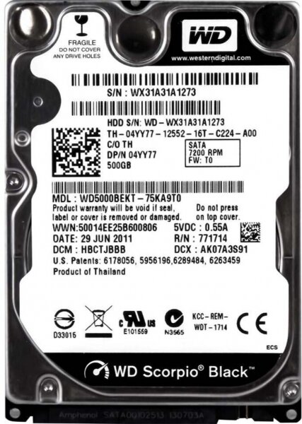 Жесткий диск Western Digital 500 ГБ WD Scorpio Black 500 GB (WD5000BEKT)