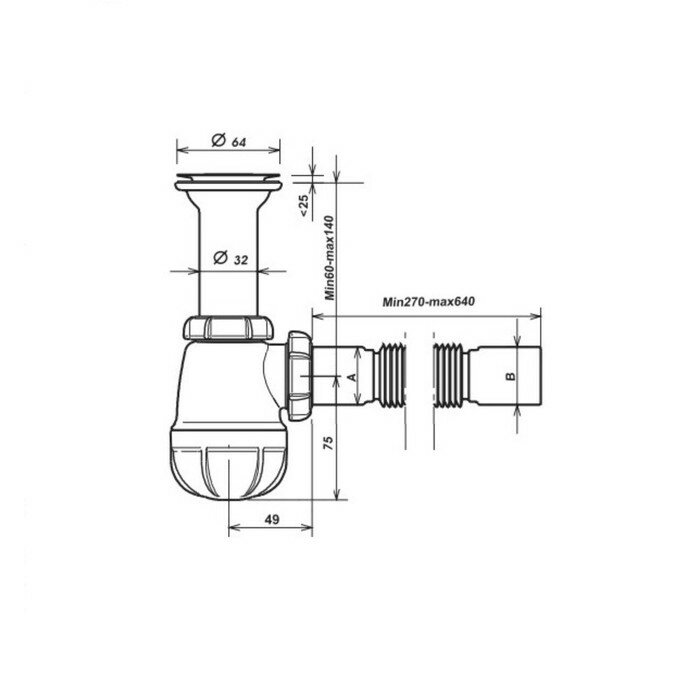 Aquant Сифон для раковины Aquant, 1 1/4", с удлиненной горловиной , с гибкой трубой 40х40/50 мм - фотография № 3