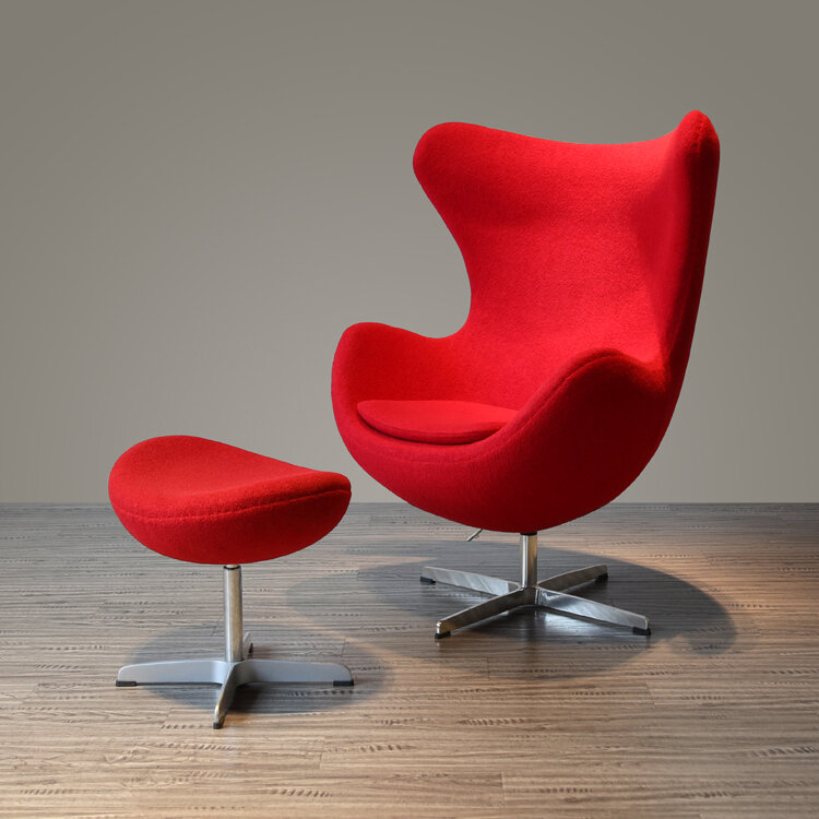 Кресло Egg Chair красное с оттоманкой, тканевая обивка - фотография № 2