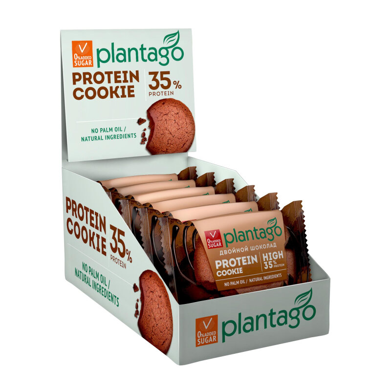 Печенье Plantago Protein Cookie Двойной шок. с выс.сод.бел.35%,40гх12шт/уп