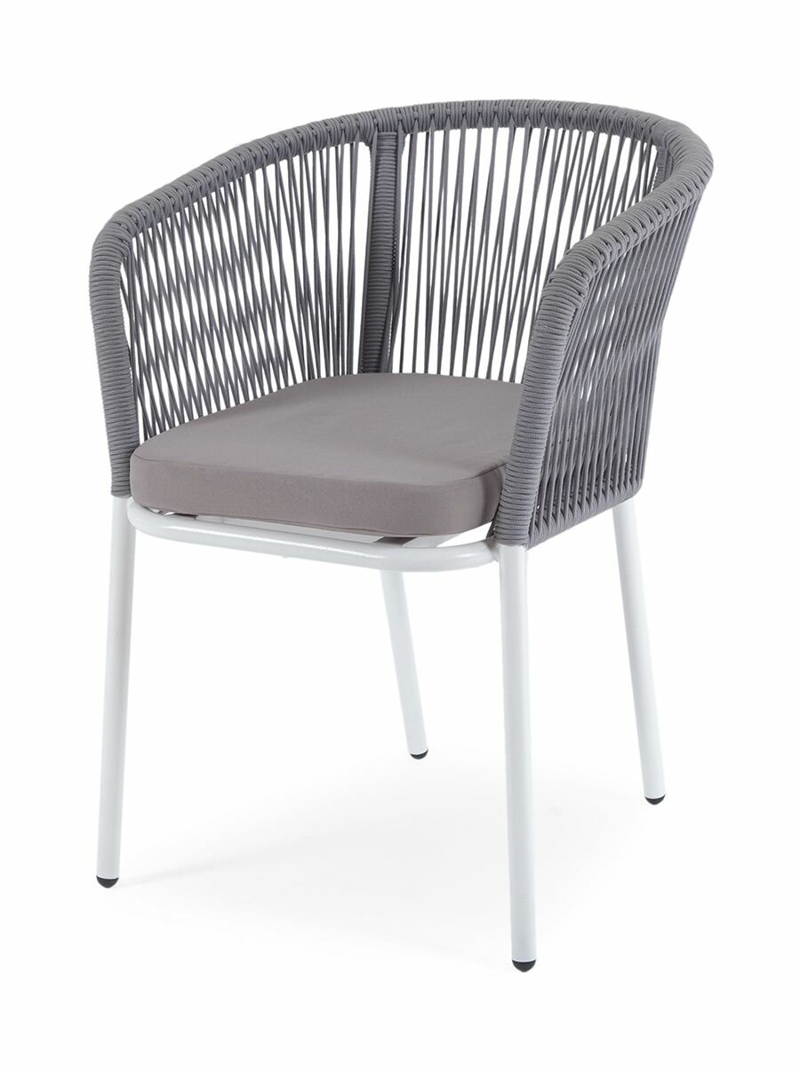 Плетеный стул "Марсель" из роупа (веревки), 4SiS, каркас белый, цвет светло-серый