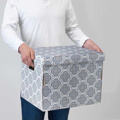 Смека Коробка с крышкой, серый, цветок, 33x38x30 см - фотография № 3