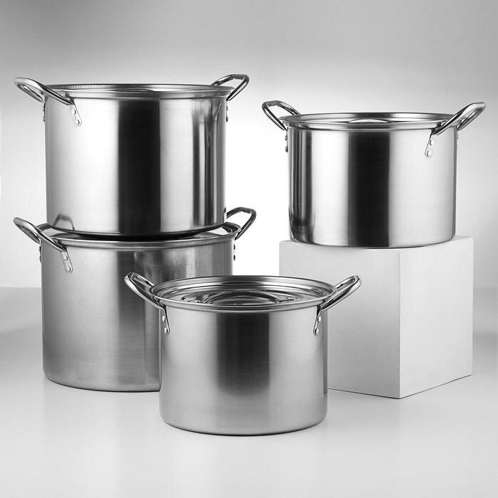 фото Набор кастрюль из нержавеющей стали, 4 предмета: 6 л, 8,5 л, 11 л, 13,5 л, d=26/28/30 см, толщина металла 0,5 мм