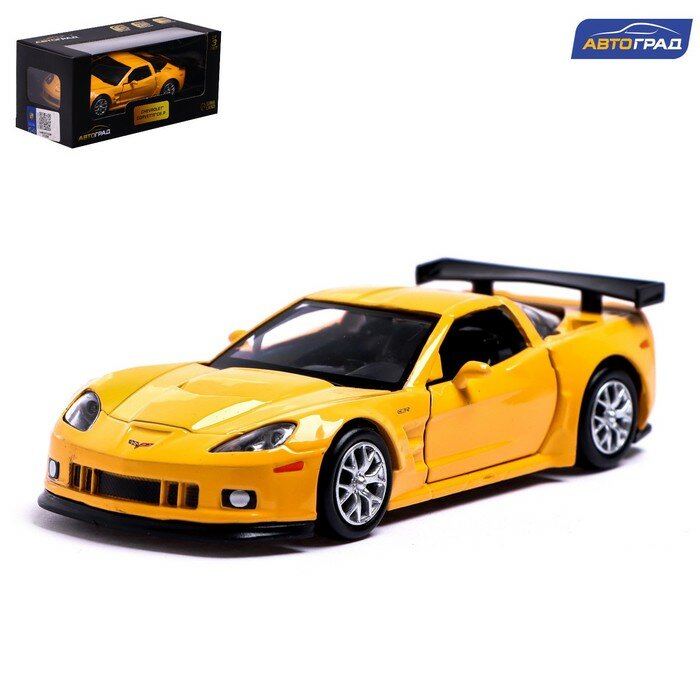 Машина металлическая CHEVROLET CORVETTE C6-R, 1:32, открываются двери, инерция, цвет жёлтый - фотография № 1