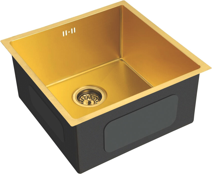Мойка кухонная Domaci Равенна PVD EMB-112 золотая, 45х45 см, нержавеющая сталь, квадратная, встраиваемая