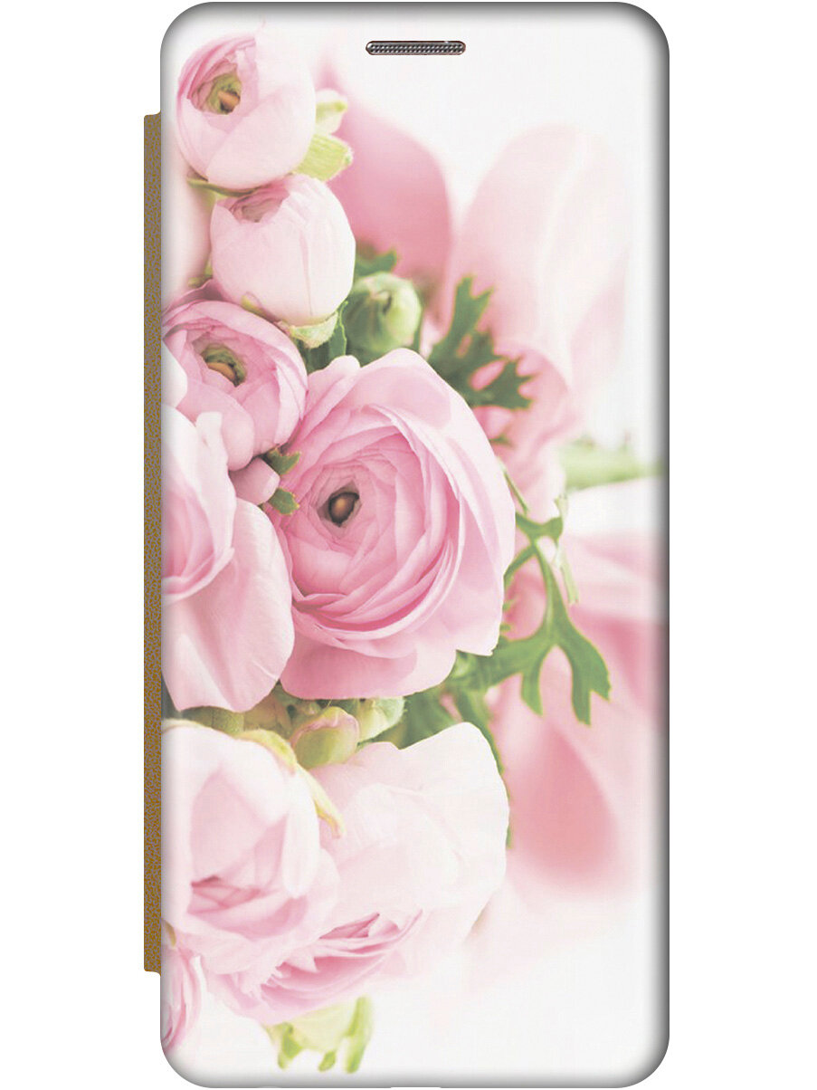 Чехол-книжка на Xiaomi 11T / 11T Pro / Сяоми 11Т / 11Т Про с 3D принтом "Розовые розы" золотой