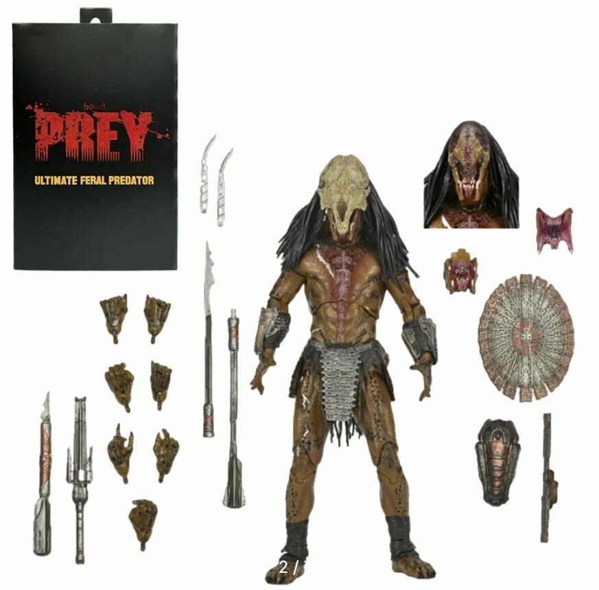 Коллекционная фигурка "NECA" с аксессуарами "Хищник" (Predator). PREY/Ultimate Feral Predator (ориг. издание)