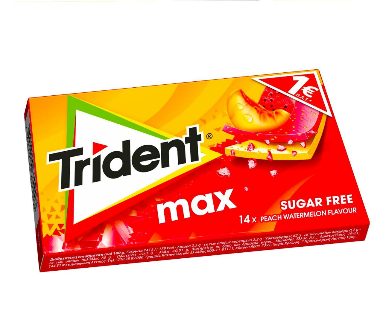 Жевательная резинка Trident Max Peach Whatermelon / Тридент Макс Персик Арбуз 23гр. (Турция)