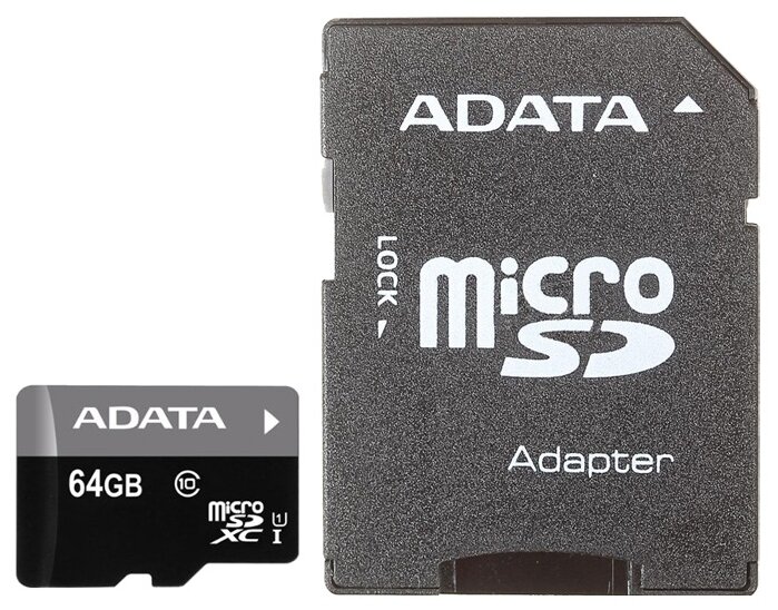 Карта памяти 64Gb - A-Data - Premier Micro Secure Digital XC Class 10 UHS-I AUSDX64GUICL10-RA1 с переходником под