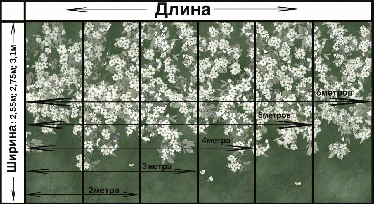 Фреска бесшовная Ласточки Зеленый (текстура бетон) (ширина 3100мм х длина 5000мм) - фотография № 3